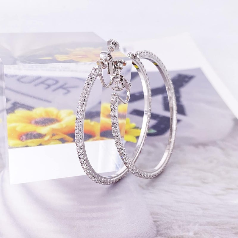 LAXPICOL Fashion Sparkly Austrian Circle Hoop Earrings Clip On Earrings For Women No Piercing Earrrings - Image 4